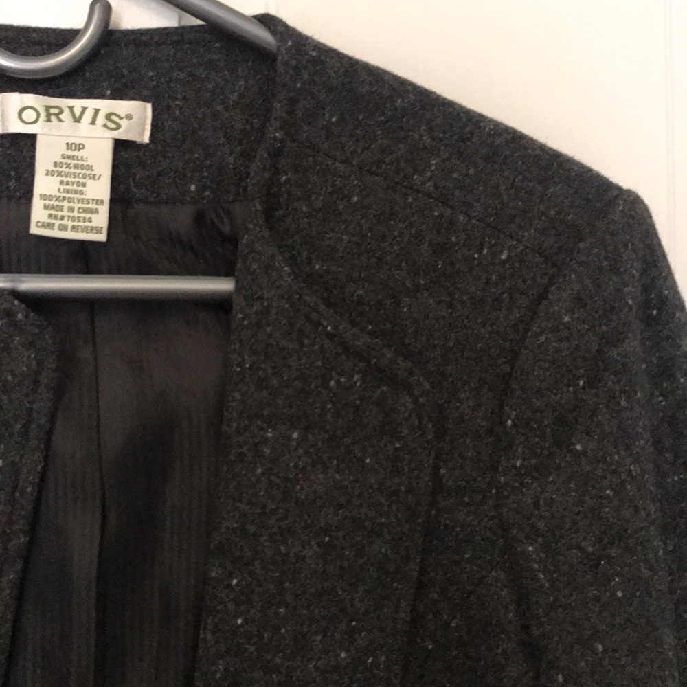 Orvis Lined Wool, Dark Gray, Open Front Jacket - image 3